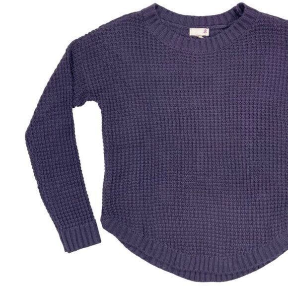 So Waffle Knit Sweater Womens Sz X-Small Purple Long Sleeve Crew Neck Pull Over - Picture 3 of 14